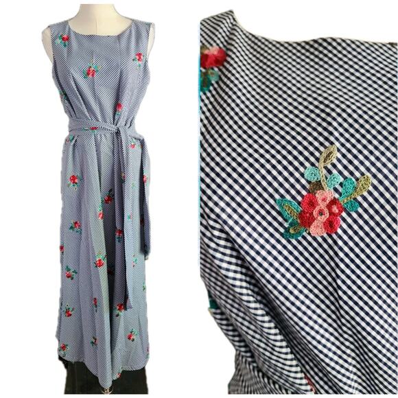 Anne Klein Dresses & Skirts - Anne Klein Size 10 Midi Dress Gingham Embroidered Flower Spring Country Picnic